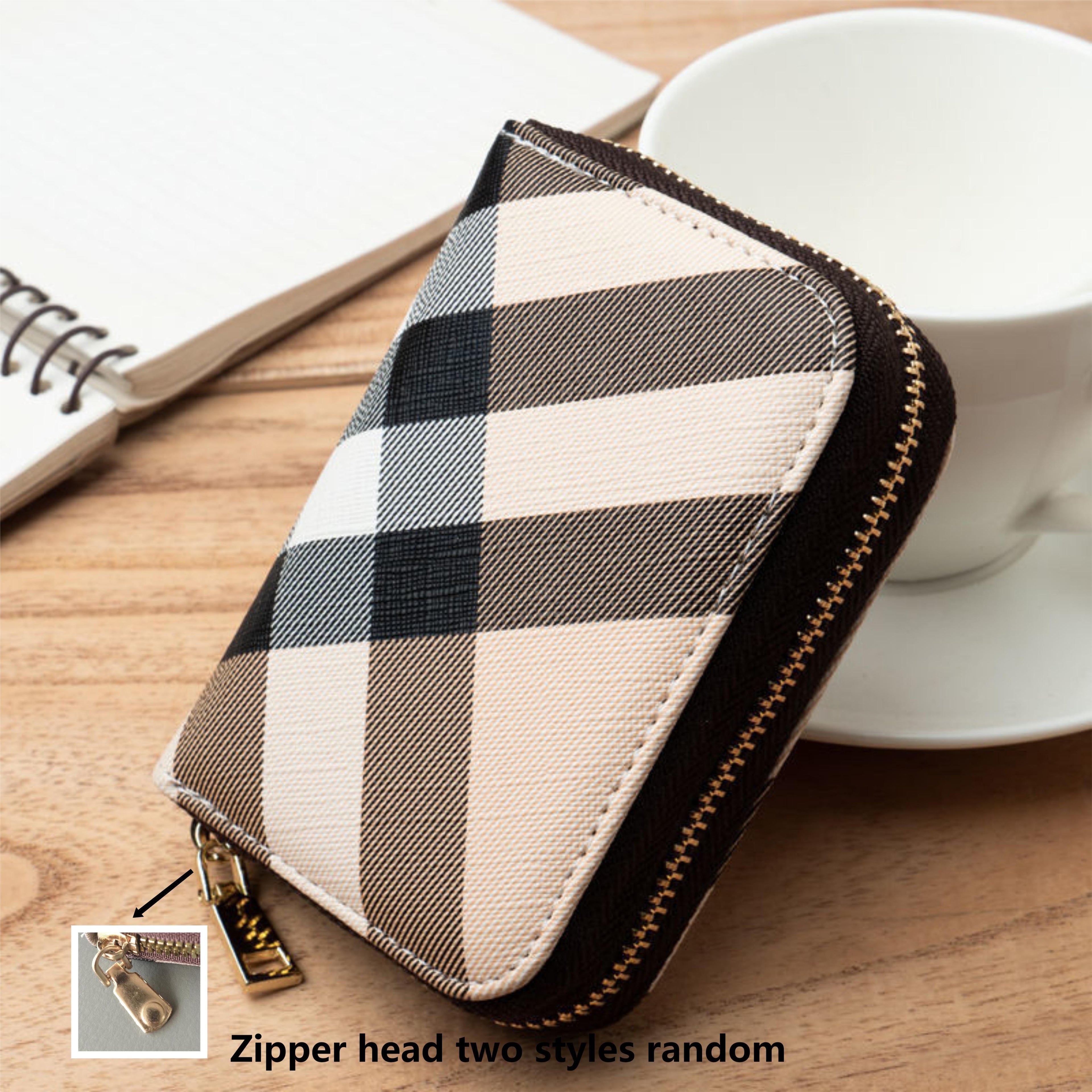 1pc Plaid Pattern Credit Card Holder, Fashion Zipper Small Wallet