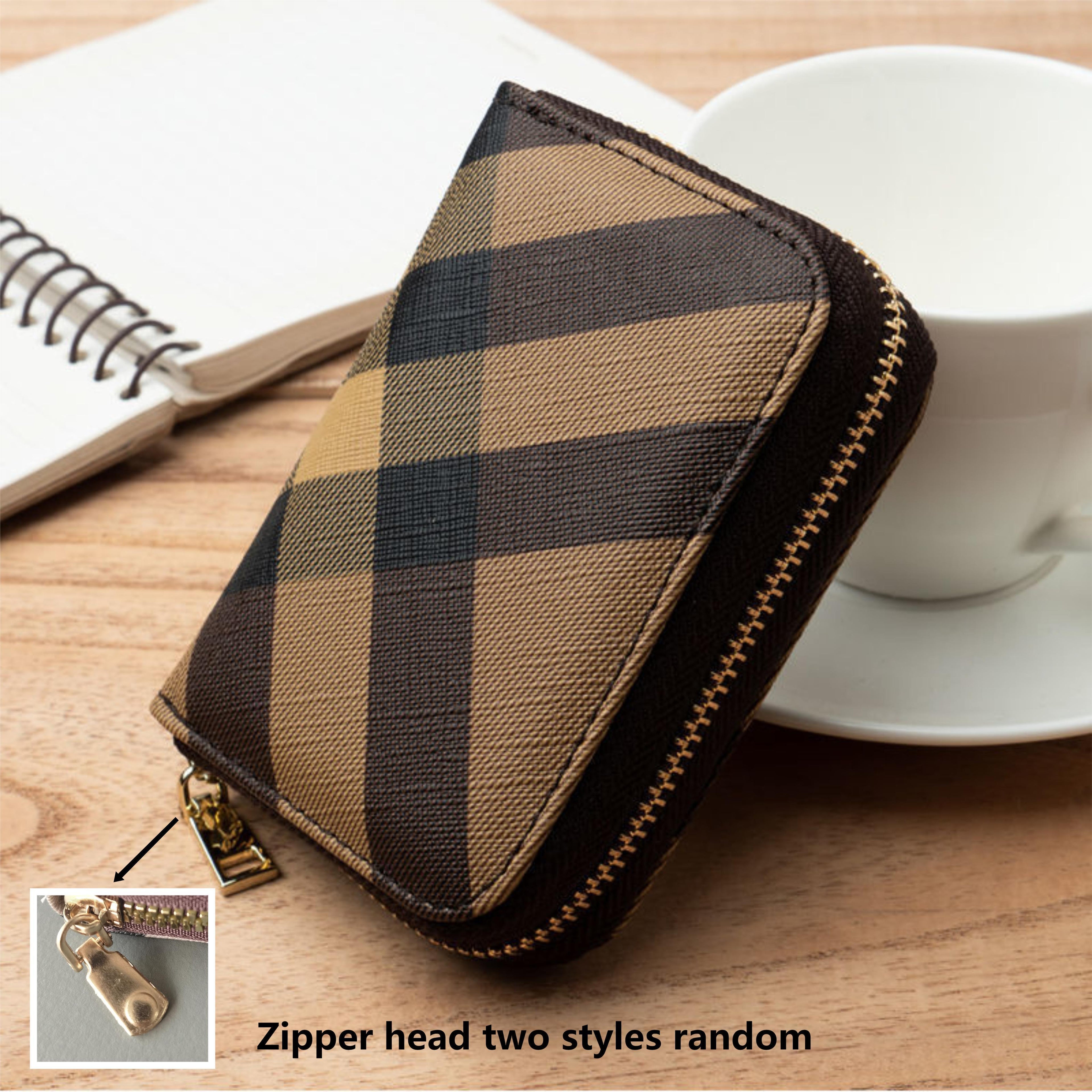 1pc Plaid Pattern Credit Card Holder, Fashion Zipper Small Wallet