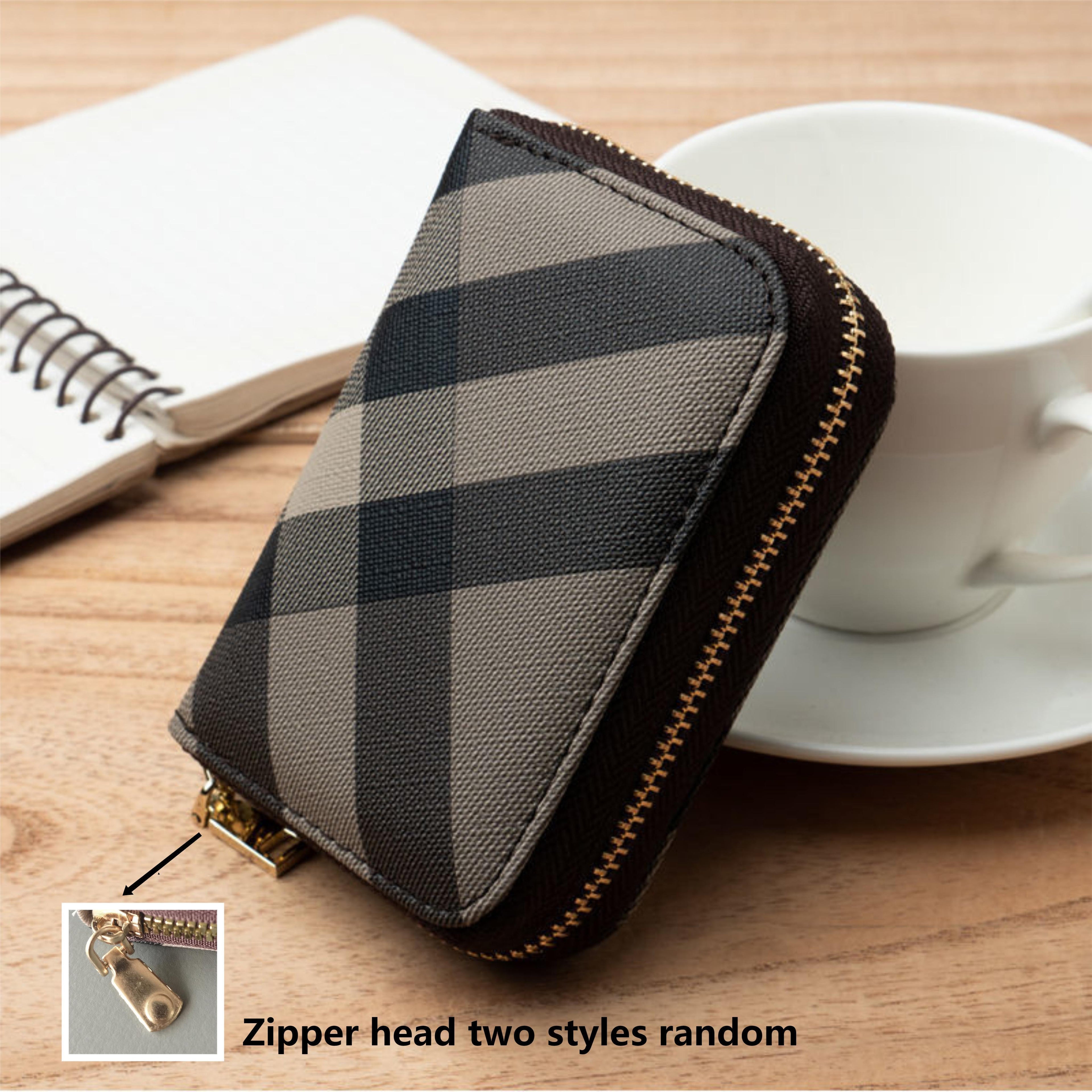 1pc Plaid Pattern Credit Card Holder, Fashion Zipper Small Wallet