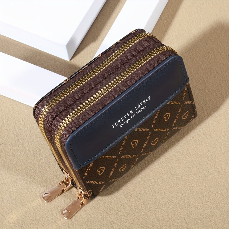 Vintage-Inspired Large Capacity Wallet with Multiple Card Slots, Zipper Closure - Durable, Easy Clean, Color Blocking Splicing Design
