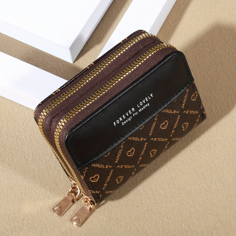Vintage-Inspired Large Capacity Wallet with Multiple Card Slots, Zipper Closure - Durable, Easy Clean, Color Blocking Splicing Design