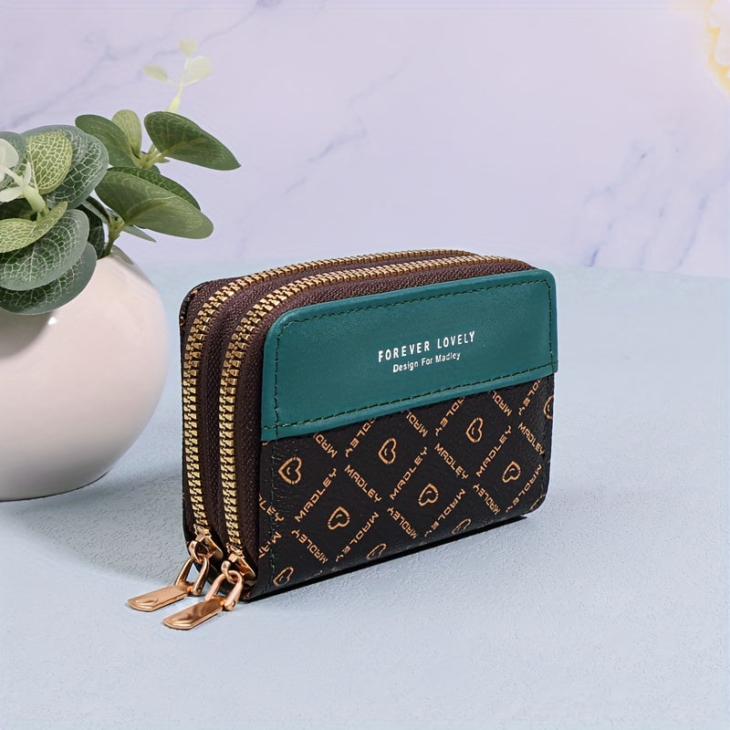 Vintage-Inspired Large Capacity Wallet with Multiple Card Slots, Zipper Closure - Durable, Easy Clean, Color Blocking Splicing Design