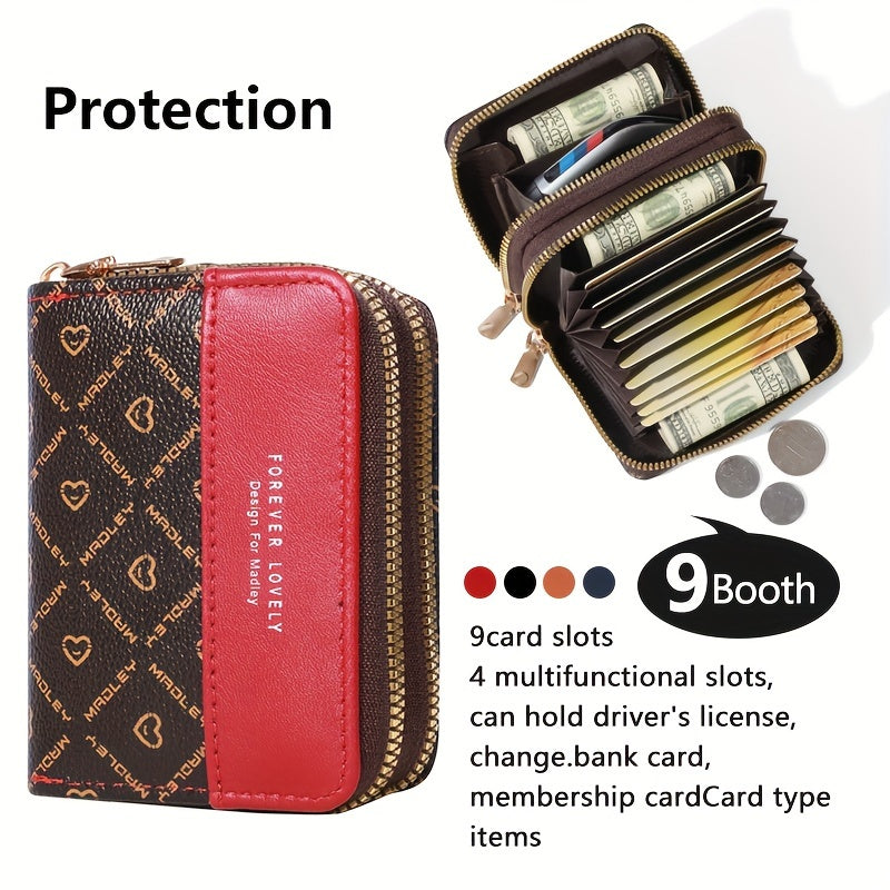 Vintage-Inspired Large Capacity Wallet with Multiple Card Slots, Zipper Closure - Durable, Easy Clean, Color Blocking Splicing Design